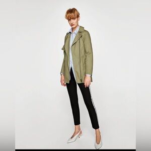 Zara Trench Utility Coat Jacket Olive Green Size M